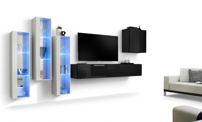 Mobile TV nero set parete 5 pezzi mobile TV in legno design nuovo
