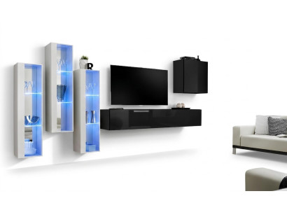 Mobile TV nero set parete 5 pezzi mobile TV in legno design nuovo