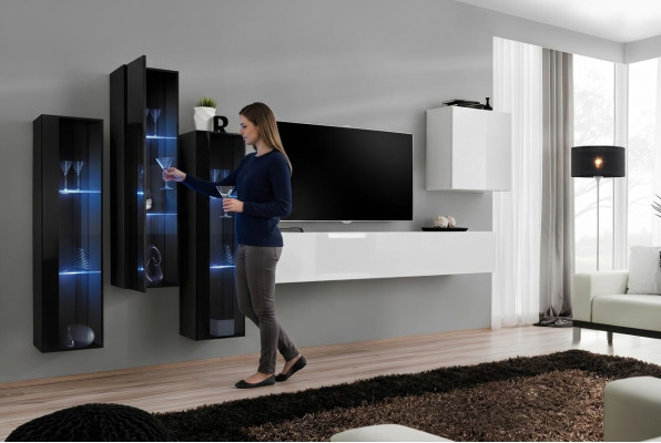 Nuovo soggiorno parete attrezzata lucida mobile in legno armadio mobili moderni 5 pezzi