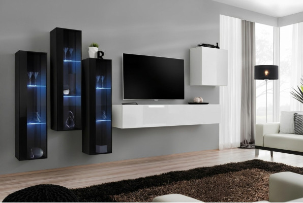 Nuovo soggiorno parete attrezzata lucida mobile in legno armadio mobili moderni 5 pezzi