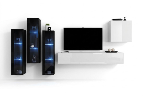 Nuovo soggiorno parete attrezzata lucida mobile in legno armadio mobili moderni 5 pezzi