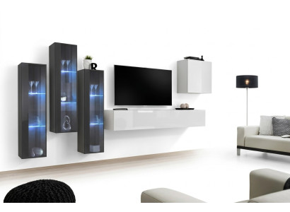 Set di mobili da soggiorno: design armadio soggiorno, credenza, mensola a muro, vetrina sospesa.