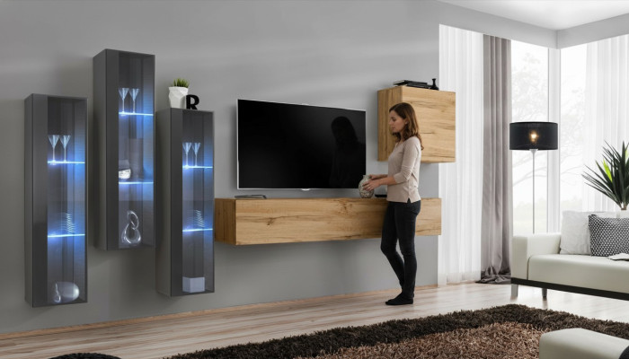 Parete attrezzata soggiorno in legno, set di lusso, arredamento nuovo stile moderno lusso marrone.
