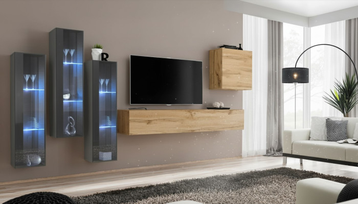 Parete attrezzata soggiorno in legno, set di lusso, arredamento nuovo stile moderno lusso marrone.