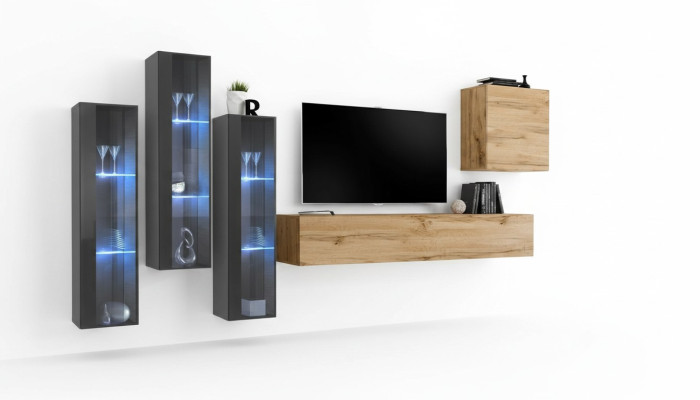 Parete attrezzata soggiorno in legno, set di lusso, arredamento nuovo stile moderno lusso marrone.