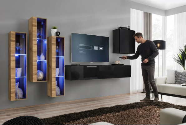 Mobile soggiorno Lusso in legno nero lucido per TV completamente nuovo