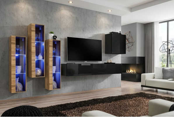 Mobile soggiorno Lusso in legno nero lucido per TV completamente nuovo