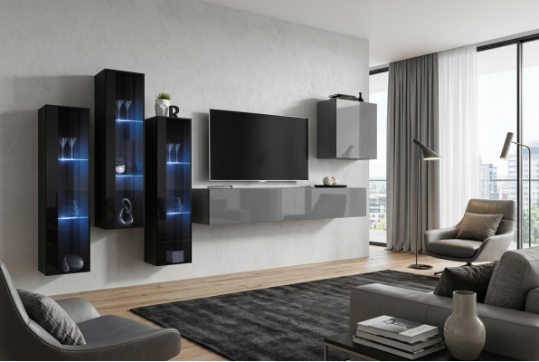 Designer Grigio Parete Vivente Supporto TV Completo Lucido Madia Armadio a Muro