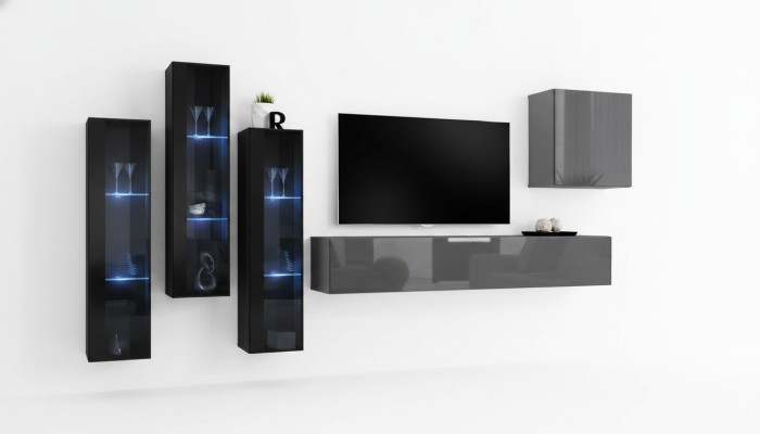 Designer Grigio Parete Vivente Supporto TV Completo Lucido Madia Armadio a Muro