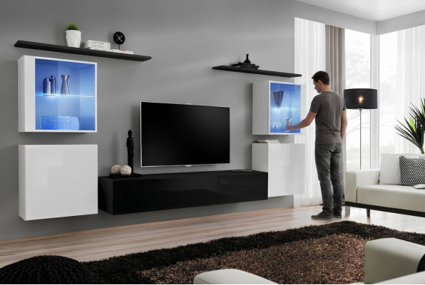 Mobili in legno nero parete vivente soggiorno mensole da parete arredamento di lusso armadio nuovo