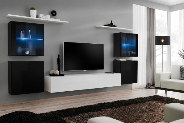 Sistema componibile bianco Mensole da parete Supporto TV Completo Credenza Lucida Arredamento
