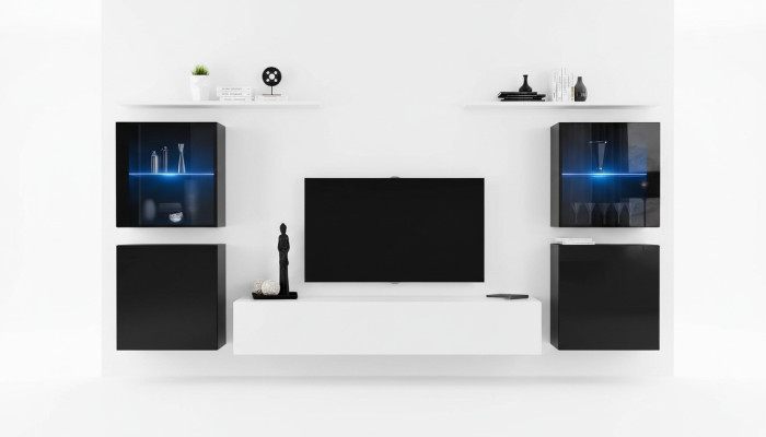 Sistema componibile bianco Mensole da parete Supporto TV Completo Credenza Lucida Arredamento