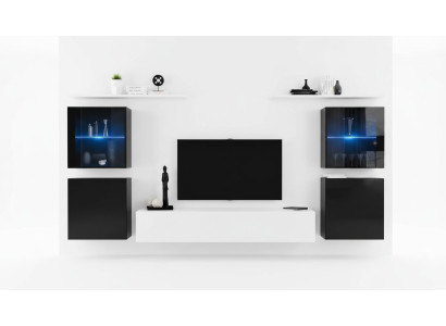 Sistema componibile bianco Mensole da parete Supporto TV Completo Credenza Lucida Arredamento