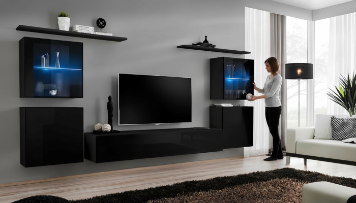 Nero parete abitabile mobili da soggiorno lusso armadio completo design nuovo.