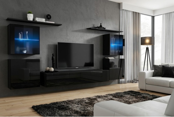 Nero parete abitabile mobili da soggiorno lusso armadio completo design nuovo.