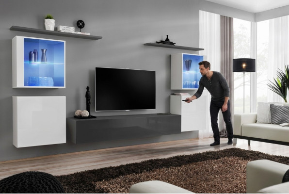 Set da 7 pezzi per parete attrezzata, sideboard di lusso, supporto TV, mobile basso, mensole da parete, armadio da parete