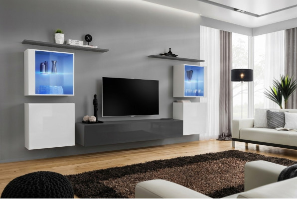 Set da 7 pezzi per parete attrezzata, sideboard di lusso, supporto TV, mobile basso, mensole da parete, armadio da parete