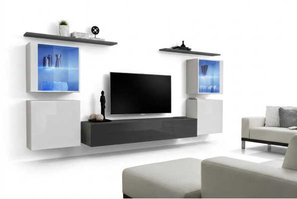 Set da 7 pezzi per parete attrezzata, sideboard di lusso, supporto TV, mobile basso, mensole da parete, armadio da parete