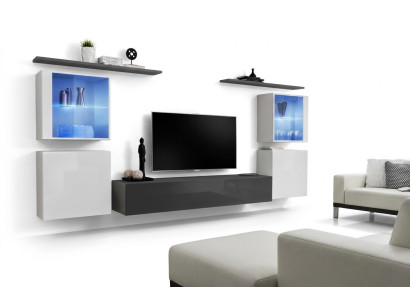 Set da 7 pezzi per parete attrezzata, sideboard di lusso, supporto TV, mobile basso, mensole da parete, armadio da parete