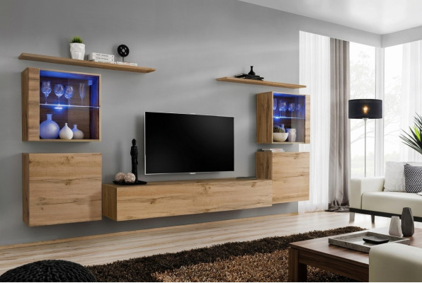 Serie di mobili per soggiorno di lusso 7 pezzi. Armadio da parete per soggiorno Scaffali in legno Gruppo di mobili