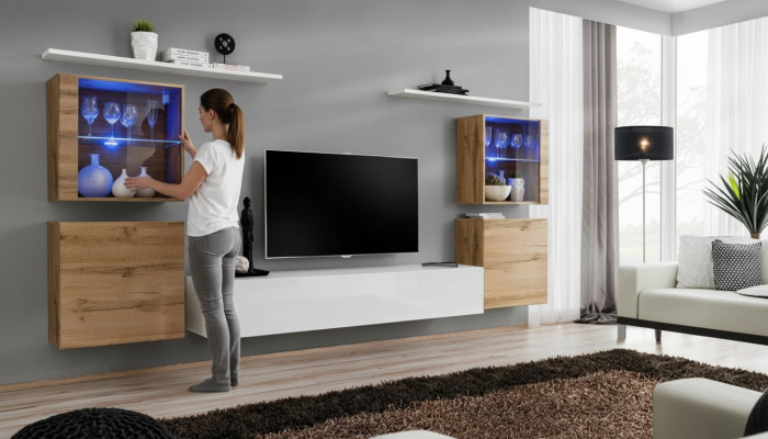 Lussuoso parete attrezzata bianca gruppo design moderno soggiorno mobili supporto TV