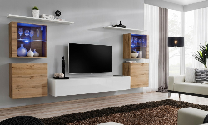 Lussuoso parete attrezzata bianca gruppo design moderno soggiorno mobili supporto TV