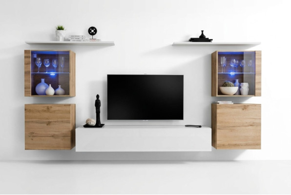 Lussuoso parete attrezzata bianca gruppo design moderno soggiorno mobili supporto TV
