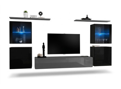 Set soggiorno mobili 7 pezzi Designer Lusso Grigio Madia Parete attrezzata Nuovo