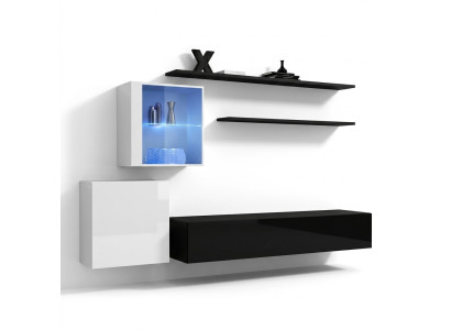 Mobile porta TV 260 cm con mensola TV, mobile da salotto di lusso in legno nero.