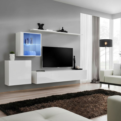 Set completo parete attrezzata con mobile TV laccato lucido lusso credenza bianca nuova design.