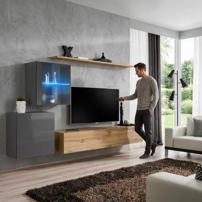 Supporto TV di lusso, mensola da parete per soggiorno design, in legno moderno, arredamento.