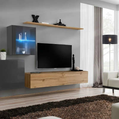 Supporto TV di lusso, mensola da parete per soggiorno design, in legno moderno, arredamento.