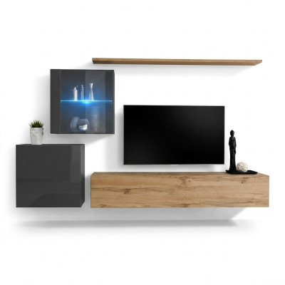 Supporto TV di lusso, mensola da parete per soggiorno design, in legno moderno, arredamento.