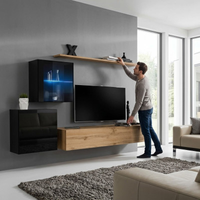 Armadio a parete lucido Soggiorno Set da salotto Design di lusso Mensola da parete Mobili