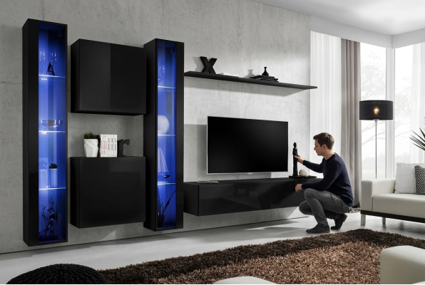 Set di mobili da soggiorno designer 2x armadietto a muro vetrina pensile arredamento