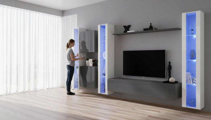 Arredamento soggiorno grigio Armadio a parete Vetrina appesa Arredamento di lusso Moderno
