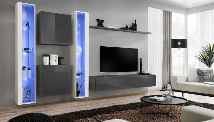 Arredamento soggiorno grigio Armadio a parete Vetrina appesa Arredamento di lusso Moderno