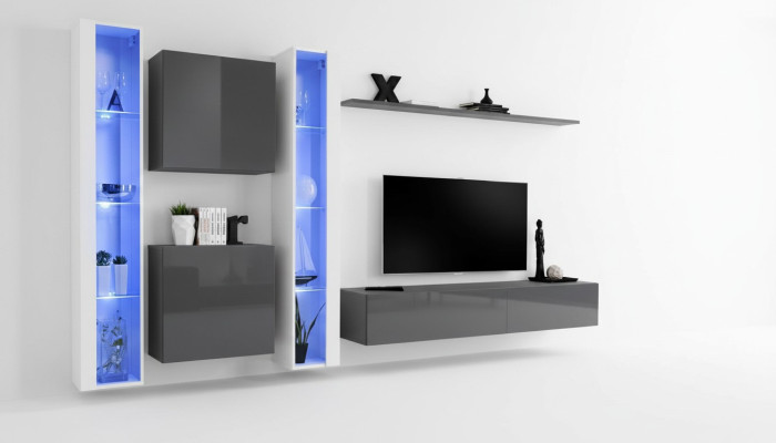 Arredamento soggiorno grigio Armadio a parete Vetrina appesa Arredamento di lusso Moderno