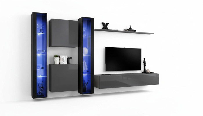 Arredamento soggiorno 2x armadio pensile grigio moderno credenza arredamento vetrina pensile.