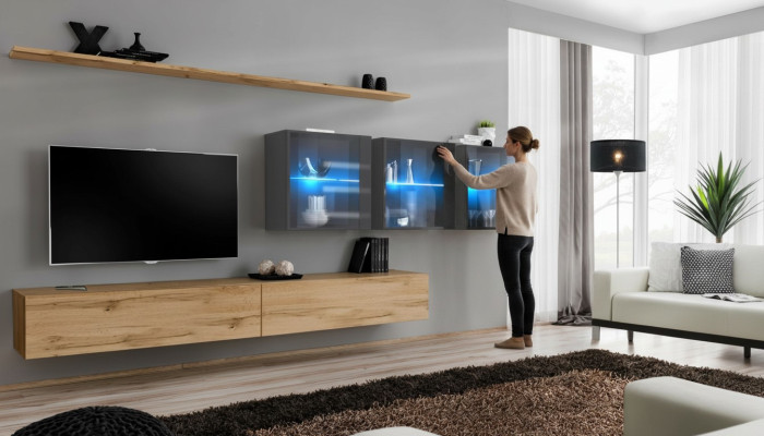 Composizione soggiorno completa 7 pezzi 340 cm mobile porta TV credenza pensile arredamento di lusso
