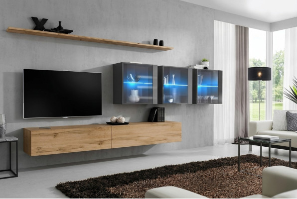 Composizione soggiorno completa 7 pezzi 340 cm mobile porta TV credenza pensile arredamento di lusso