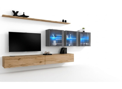 Composizione soggiorno completa 7 pezzi 340 cm mobile porta TV credenza pensile arredamento di lusso