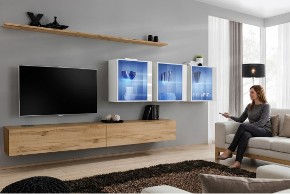 Mobili per soggiorno stile moderno design porta TV mensole a muro armadio completo a parete.
