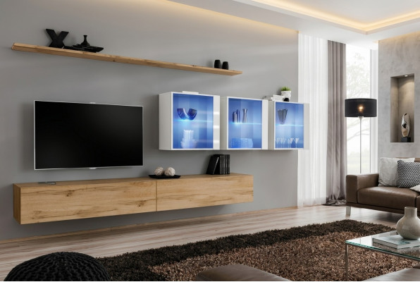 Mobili per soggiorno stile moderno design porta TV mensole a muro armadio completo a parete.