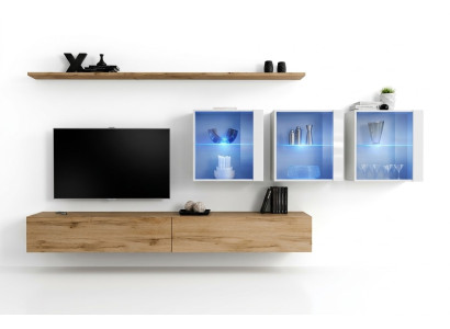 Mobili per soggiorno stile moderno design porta TV mensole a muro armadio completo a parete.
