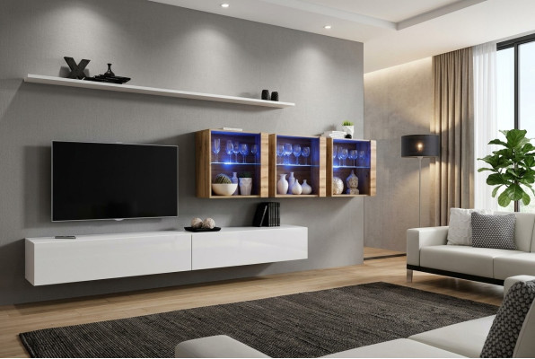 Parete completa di mobili moderni per il soggiorno, mobile porta TV di design.