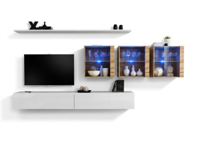 Parete completa di mobili moderni per il soggiorno, mobile porta TV di design.