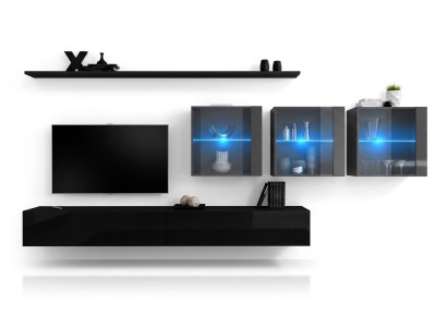 Set parete attrezzata 7 pezzi - Mobili moderni per soggiorno, supporto TV, design parete, scaffali completi