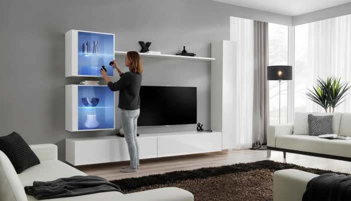 Mobile soggiorno bianco lussuoso mobile a parete completo credenza moderna design moderno.