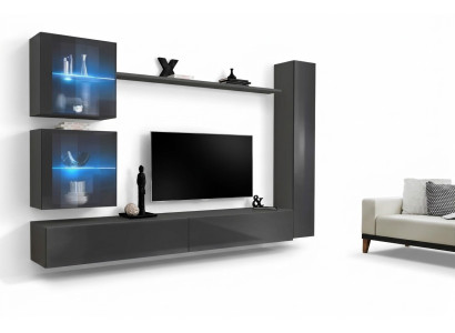 Set di mobili completo di lusso, grigio, design, moderno, per parete attrezzata.
